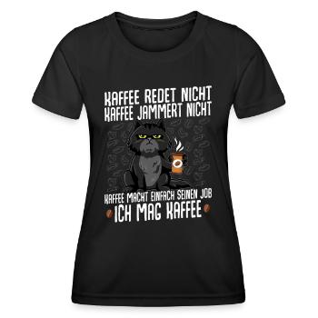 Katze Kaffee redet nicht Kaffee jammert nicht - Frauen Funktions-T-Shirt - Schwarz - Vorne - AI Model Female 172 light (172cm)