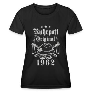 1962 Geburtstag Ruhrpott Original Hacke Helm - Frauen Funktions-T-Shirt - Schwarz - Vorne - AI Model Female 172 light (172cm)
