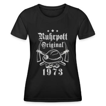 1973 Geburtstag Ruhrpott Original Hacke Helm - Frauen Funktions-T-Shirt - Schwarz - Vorne - AI Model Female 172 light (172cm)