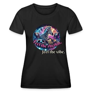 Feel the rhythm - Zebra at the DJ booth - Women's Functional T-Shirt - black - Front - AI Model Female 172 light (172cm)