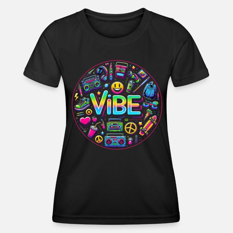 Retro Vibe: Neon Buzz - Women's Functional T-Shirt - black