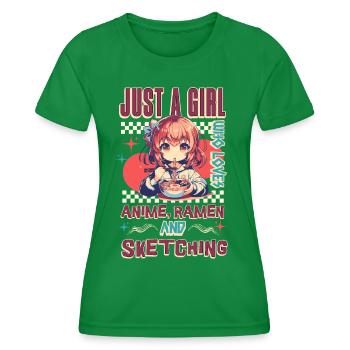Anime Ramen Sketching - Frauen Funktions-T-Shirt - Kelly Green - Vorne - AI Model Female 172 dark (172cm)