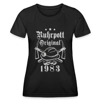 1983 Geburtstag Ruhrpott Original Hacke Helm - Frauen Funktions-T-Shirt - Schwarz - Vorne - AI Model Female 172 light (172cm)