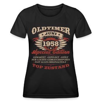 Oldtimer Juni 1958 Jahrgang 1958 Geburtstag Juni - Frauen Funktions-T-Shirt - Schwarz - Vorne - AI Model Female 172 light (172cm)