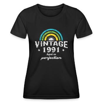 1991 Birthday Vintage Rainbow Sun - Women's Functional T-Shirt - black - Front - AI Model Female 172 light (172cm)
