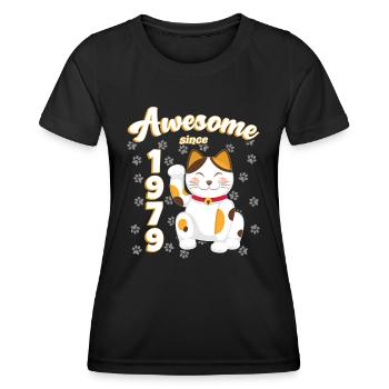 1979 Geburtstag Awesome since Katze Maneki neko - Frauen Funktions-T-Shirt - Schwarz - Vorne - AI Model Female 172 light (172cm)