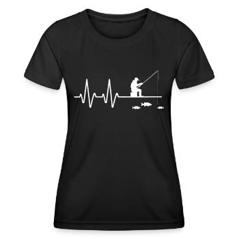 Fishing Heartbeat I love fishing - Women's Functional T-Shirt - black - Front - AI Model Female 172 light (172cm)