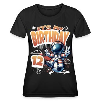 12e anniversaire de l’astronaute de football - T-shirt sport Femme - noir - Devant - AI Model Female 172 light (172cm)