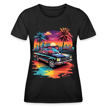 Retro Car Cruiser bei Sonnenuntergang - Frauen Funktions-T-Shirt - Schwarz - Vorne - AI Model Female 172 light (172cm)