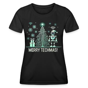 Fröhliche Techmas - Roboter und Schaltkreis-Weihna - Frauen Funktions-T-Shirt - Schwarz - Vorne - AI Model Female 172 light (172cm)