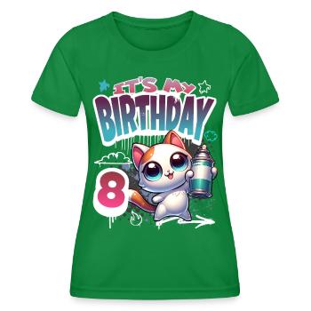 8th Birthday Cat Graffiti - Women's Functional T-Shirt - kelly green - Front - AI Model Female 172 dark (172cm)