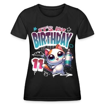 11th Birthday Cat Graffiti - Women's Functional T-Shirt - black - Front - AI Model Female 172 light (172cm)