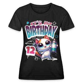 12e anniversaire chat graffiti - T-shirt sport Femme - noir - Devant - AI Model Female 172 light (172cm)