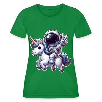 Astronaut reitet auf einem Einhorn - Frauen Funktions-T-Shirt - Kelly Green - Vorne - AI Model Female 172 dark (172cm)