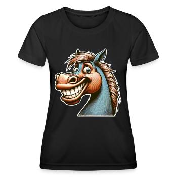 Cheval Sourire Drôle - T-shirt sport Femme - noir - Devant - AI Model Female 172 light (172cm)