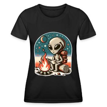 Alien Lagerfeuer Wanderung - Frauen Funktions-T-Shirt - Schwarz - Vorne - AI Model Female 172 light (172cm)