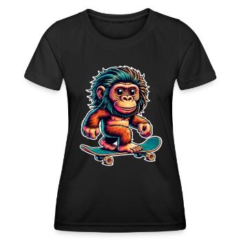 Neanderthal Skateboard Skater - Women's Functional T-Shirt - black - Front - AI Model Female 172 light (172cm)