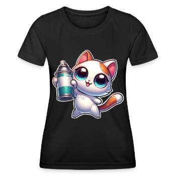 Cat Spray Can Graffiti - Women's Functional T-Shirt - black - Front - AI Model Female 172 light (172cm)