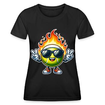 Tennis Feuerball Flammen - Frauen Funktions-T-Shirt - Schwarz - Vorne - AI Model Female 172 light (172cm)