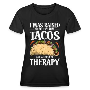 Ich Wurde Gelehrt, Dass Tacos Eine Therapieform - Frauen Funktions-T-Shirt - Schwarz - Vorne - AI Model Female 172 light (172cm)