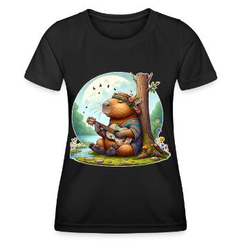 Capybara Guitar Hippie Peace - Women's Functional T-Shirt - black - Front - AI Model Female 172 light (172cm)