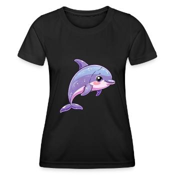 Playful Smiling Dolphin Motif - Women's Functional T-Shirt - black - Front - AI Model Female 172 light (172cm)