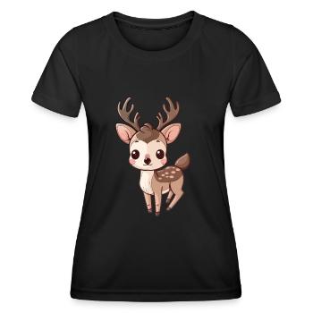 Niedliches Rehkitz Mit Großen Augen - Frauen Funktions-T-Shirt - Schwarz - Vorne - AI Model Female 172 light (172cm)