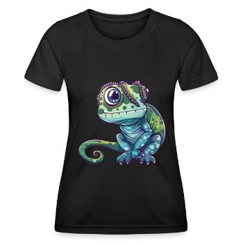 Amis caméléon aux grands yeux - T-shirt sport Femme - noir - Devant - AI Model Female 172 light (172cm)
