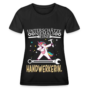 Unterschätze niemals eine Frau im Handwerk Einhorn - Frauen Funktions-T-Shirt - Schwarz - Vorne - AI Model Female 172 light (172cm)