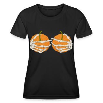 Halloween Citrouille Seins Squelette Main - T-shirt sport Femme - noir - Devant - AI Model Female 172 light (172cm)