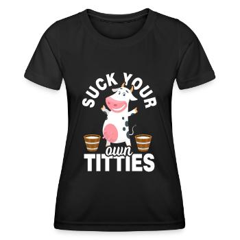 Kuh Bauer Milchkuh Melken - Frauen Funktions-T-Shirt - Schwarz - Vorne - AI Model Female 172 light (172cm)