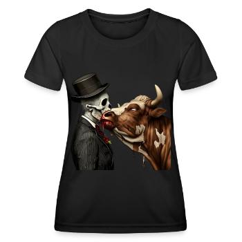 Messieurs zombie embrasse vache - T-shirt sport Femme - noir - Devant - AI Model Female 172 light (172cm)
