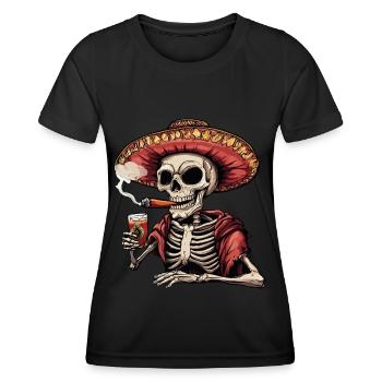 Squelette Crâne Crâne Cigare Liqueur - T-shirt sport Femme - noir - Devant - AI Model Female 172 light (172cm)