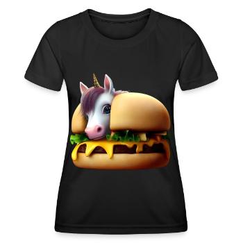 Licorne Cheeseburger - T-shirt sport Femme - noir - Devant - AI Model Female 172 light (172cm)