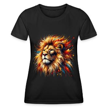 Löwe im Aquarell, bunt - Frauen Funktions-T-Shirt - Schwarz - Vorne - AI Model Female 172 light (172cm)