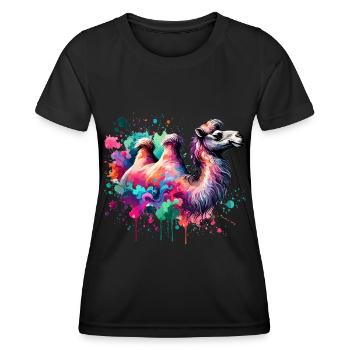 Buntes Aquarell Kamel - Frauen Funktions-T-Shirt - Schwarz - Vorne - AI Model Female 172 light (172cm)