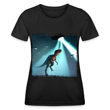 UFO trifft auf Dinosaurier - Frauen Funktions-T-Shirt - Schwarz - Vorne - AI Model Female 172 light (172cm)