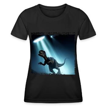 UFO trifft auf Dinosaurier - Frauen Funktions-T-Shirt - Schwarz - Vorne - AI Model Female 172 light (172cm)