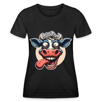 Kuh Crazy - Frauen Funktions-T-Shirt - Schwarz - Vorne - AI Model Female 172 light (172cm)