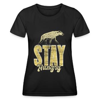 Hyäne Lachen Tiere Geschenk - Frauen Funktions-T-Shirt - Schwarz - Vorne - AI Model Female 172 light (172cm)