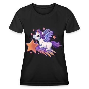 Niedliches Einhorn Sternschnuppe Galaxy Pegasus - Frauen Funktions-T-Shirt - Schwarz - Vorne - AI Model Female 172 light (172cm)