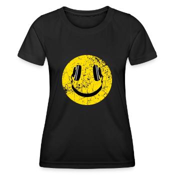Casque de musique sourire - T-shirt sport Femme - noir - Devant - AI Model Female 172 light (172cm)