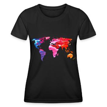 Carte du monde colorée du monde - T-shirt sport Femme - noir - Devant - AI Model Female 172 light (172cm)