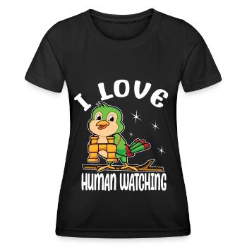 I Love Human Watching - Funny Birder Costume - Women's Functional T-Shirt - black - Front - AI Model Female 172 light (172cm)