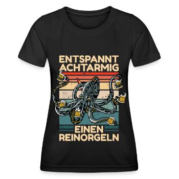 Entspannt Achtarmig Einen Reinorgeln Oktopus Meer - Frauen Funktions-T-Shirt - Schwarz - Vorne - AI Model Female 172 light (172cm)