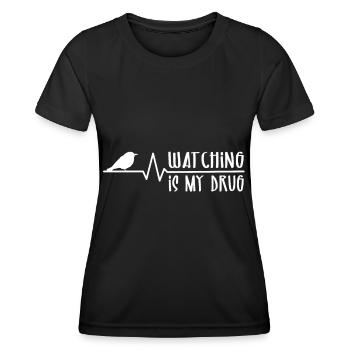 L’observation des oiseaux est ma drogue - Birdwatching - T-shirt sport Femme - noir - Devant - AI Model Female 172 light (172cm)