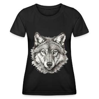 Wolf Wolfskopf Schwarz Weiß Gezeichnet Kunst - Frauen Funktions-T-Shirt - Schwarz - Vorne - AI Model Female 172 light (172cm)