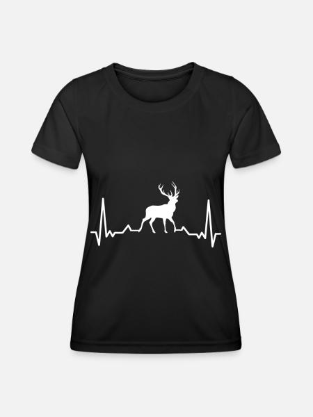 Hirsch Herzschlag Wald Forst Reh Rentier Geweih - Frauen Funktions-T-Shirt - Schwarz