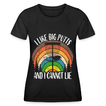 Disc Golf Spruch I Like Big Putts And I Cannot Lie - Frauen Funktions-T-Shirt - Schwarz - Vorne - AI Model Female 172 light (172cm)