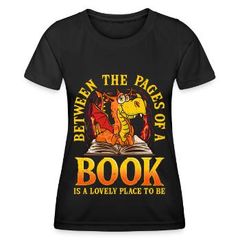 Buch Drache Lesen Bücherwurm Literatur Roman Autor - Frauen Funktions-T-Shirt - Schwarz - Vorne - AI Model Female 172 light (172cm)